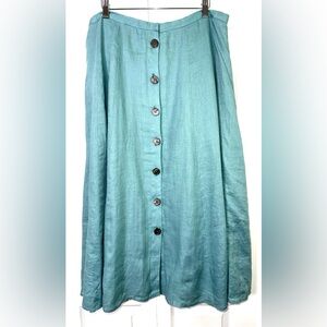 J.Jill button-down teal linen maxi skirt, cotton lining size Large